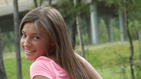 Stunning teen Melena A gets rid of her sexy outfit and massages her pussy