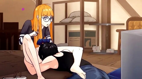 The Redhead is Passionately Playing Videogames and Doesn't Notice the Boner Between her Legs