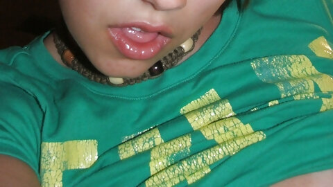 Beautiful short-haired amateur babe shows her big boobs in a solo