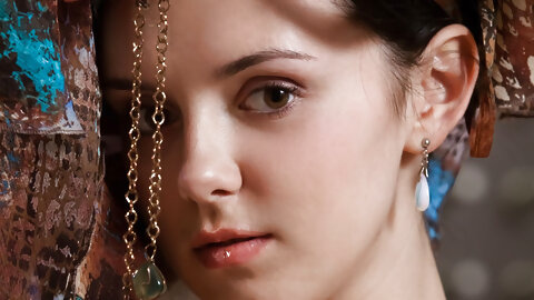 Shy babe Anatali shows her pink coochie while drinking a tea in the kitchen