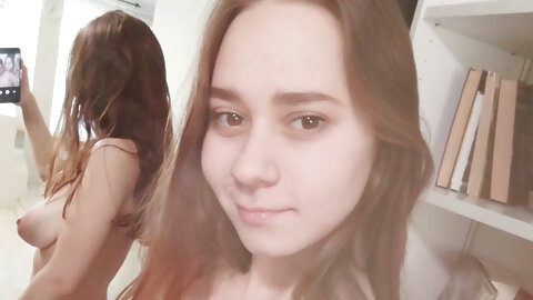 Brunette teen takes some nude selfies showing her big ass & her juicy tits