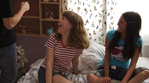 Sultry Euro teens Aglaya & Ilina get drunk before sharing their friend#s cock