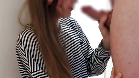 Greedily sucks and fucks against the wall