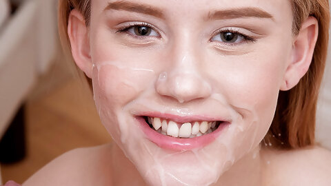 Gorgeous blonde teen Ali Novak receives a facial after being fucked doggystyle