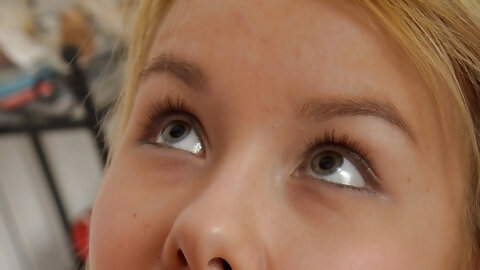 18 year old blonde sticks her tongue out for cum after losing her virginity