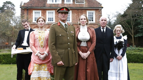 Horny MILF lady Rebecca More and maid Loulou share butler#s long cock