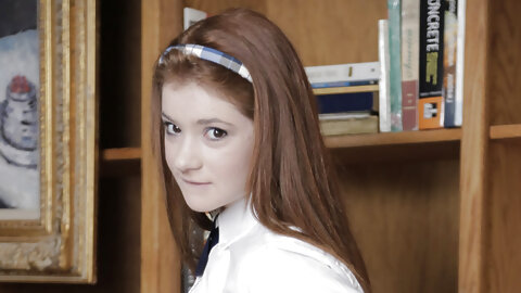 Brunette schoolgirl Ava Sparxxx hikes her skirt up and rides a dong in POV