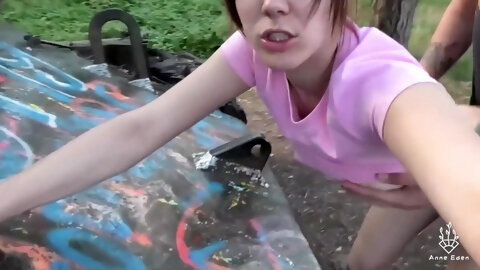 We found an old tank in the forest and decided to use it as a bed