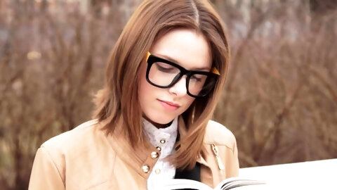 Young chick in glasses satisfies her secret desires