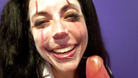 Glad Halloween! "IT" Sloppy Clown Shlong Oral-job Practice