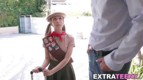 Petite girl scout Daphne Dare receives cum after banging
